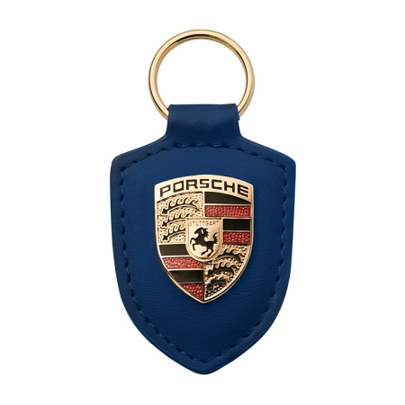 Porsche Key Fob Blue Leather with Metal Colour Crest